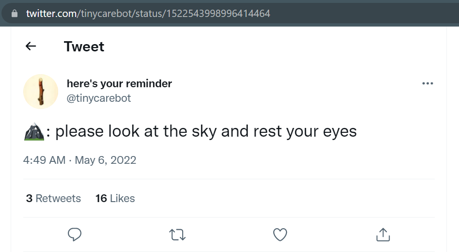 tiny care bot's tweet that has three retweets