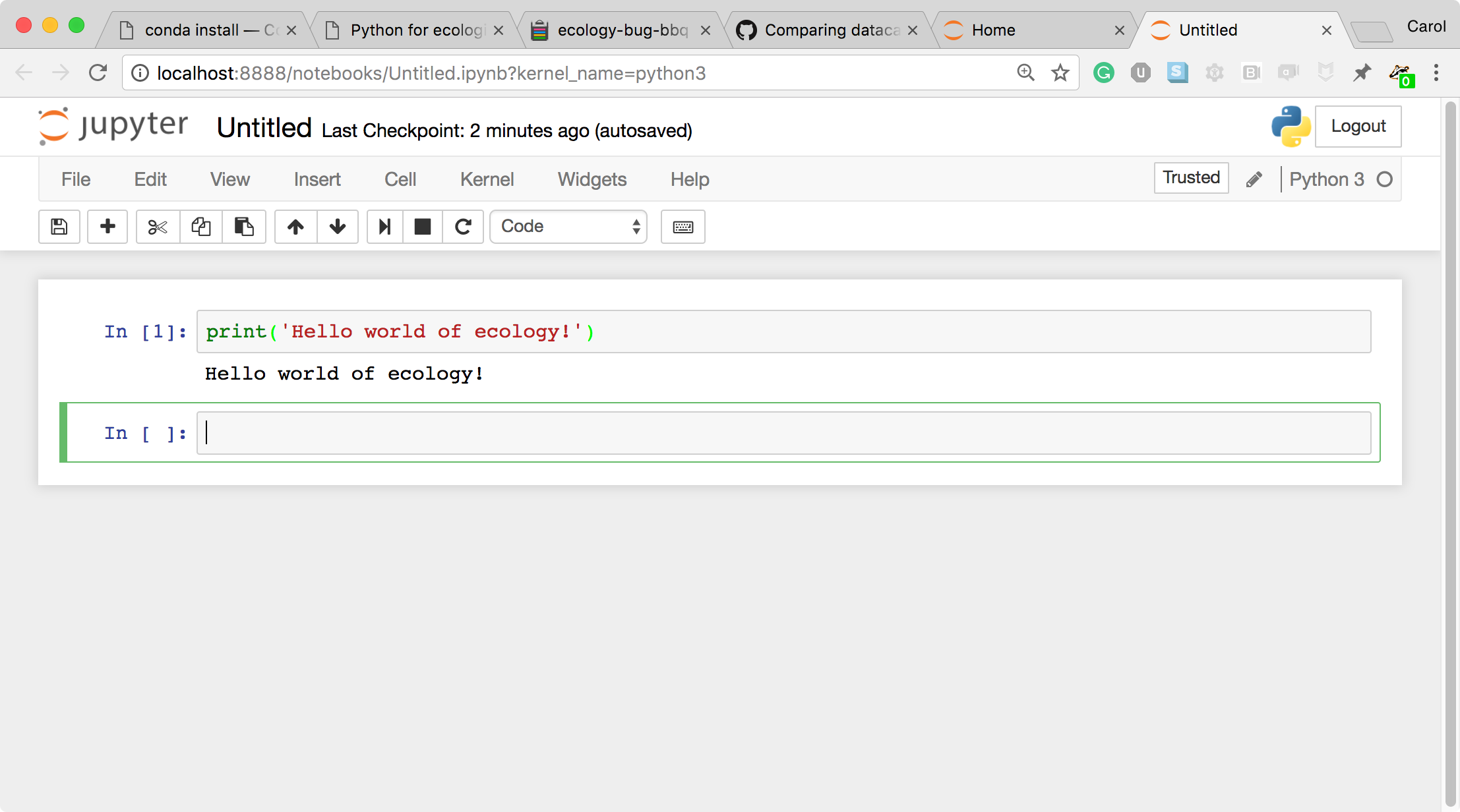 Code cell and its output